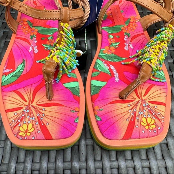 Farm Rio | NWT Size 7 Floral Pierre Beaded Flat Sandals - Picture 6 of 16